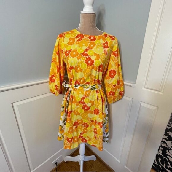 Never Fully Dressed St Clements Mini Dress Citrus Print Orange Fruit Sz 6 - Picture 3 of 9